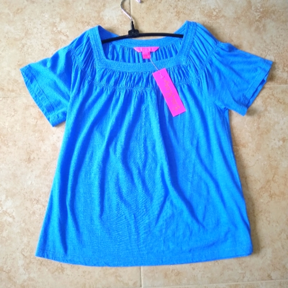 NWT Lilly Pulitzer ss top., Beautiful blue, 100 %